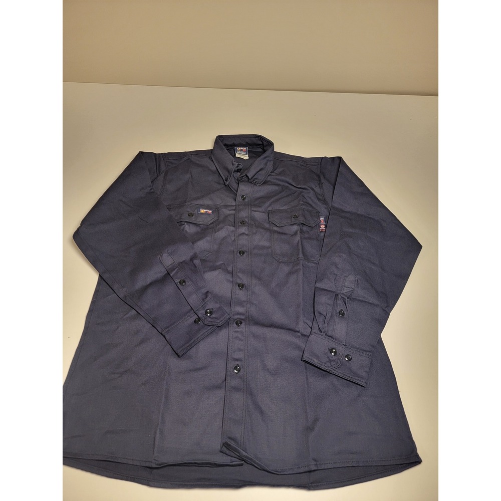 Lapco FR Moisture Management Navy Blue Work Shirt HRC 2 NFPA 2112 Mens Large Reg